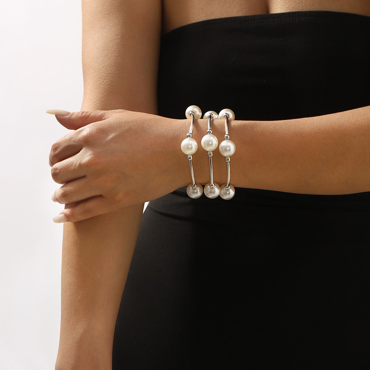 Bracciale minimalista geometrico in lega con perle simulate da donna, elegante regalo da viaggio