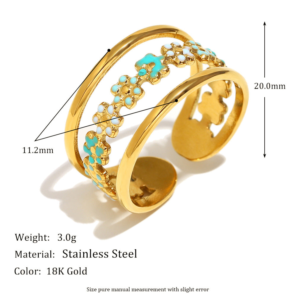 Fashionable Vintage-Inspired Floral Open Ring for Women Made of Stainless Steel with 18K Gold Plating
