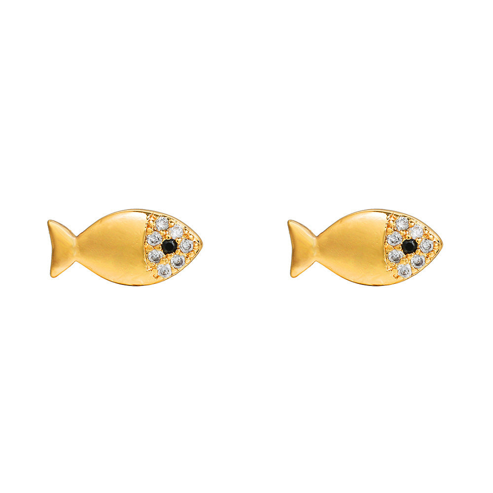 Streetwear Brass Inlaid with Cubic Zirconia Heart Cross Stud Earrings for Women