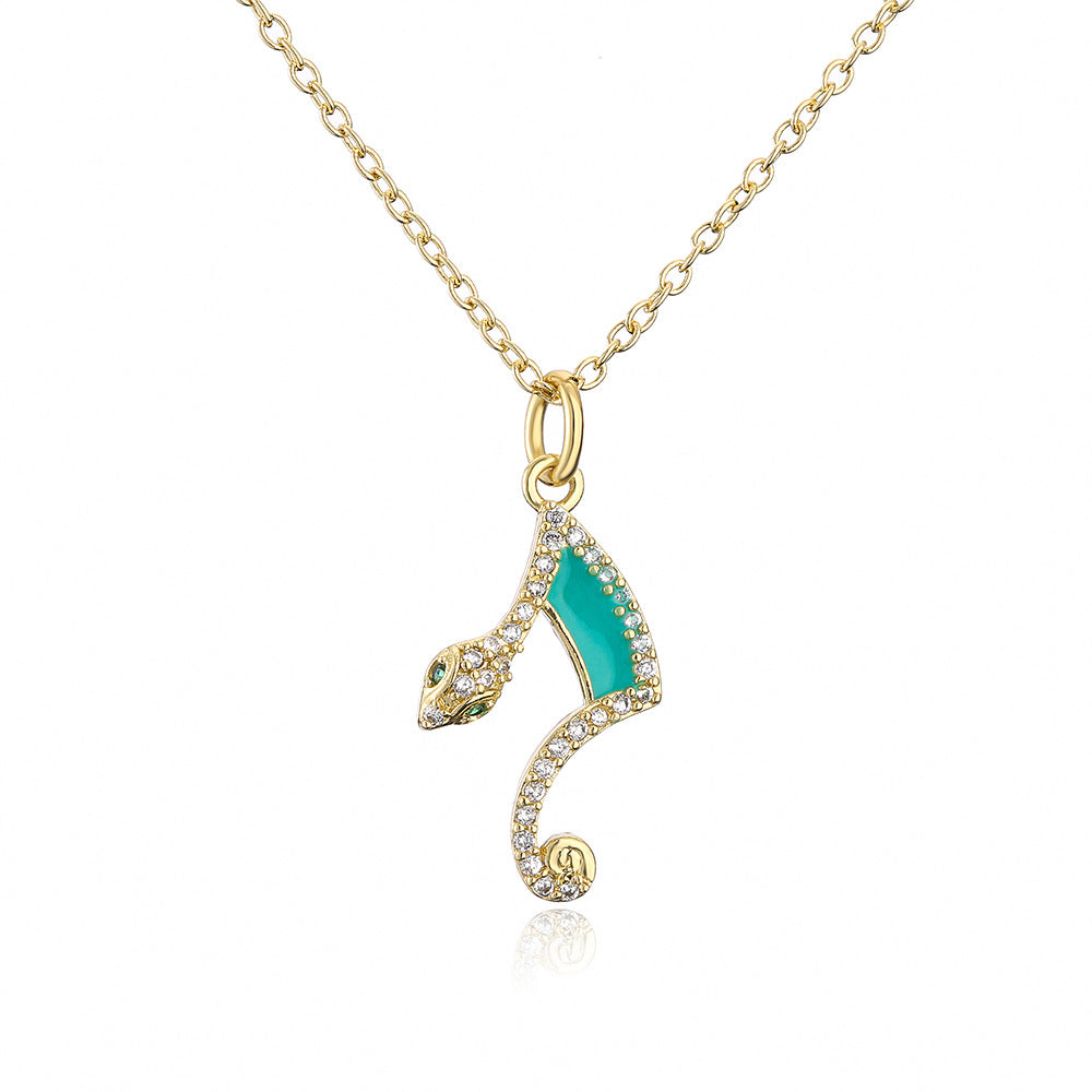 Collana da donna a forma di serpente geometrico in rame con placcatura in oro vero e intarsi in zircone