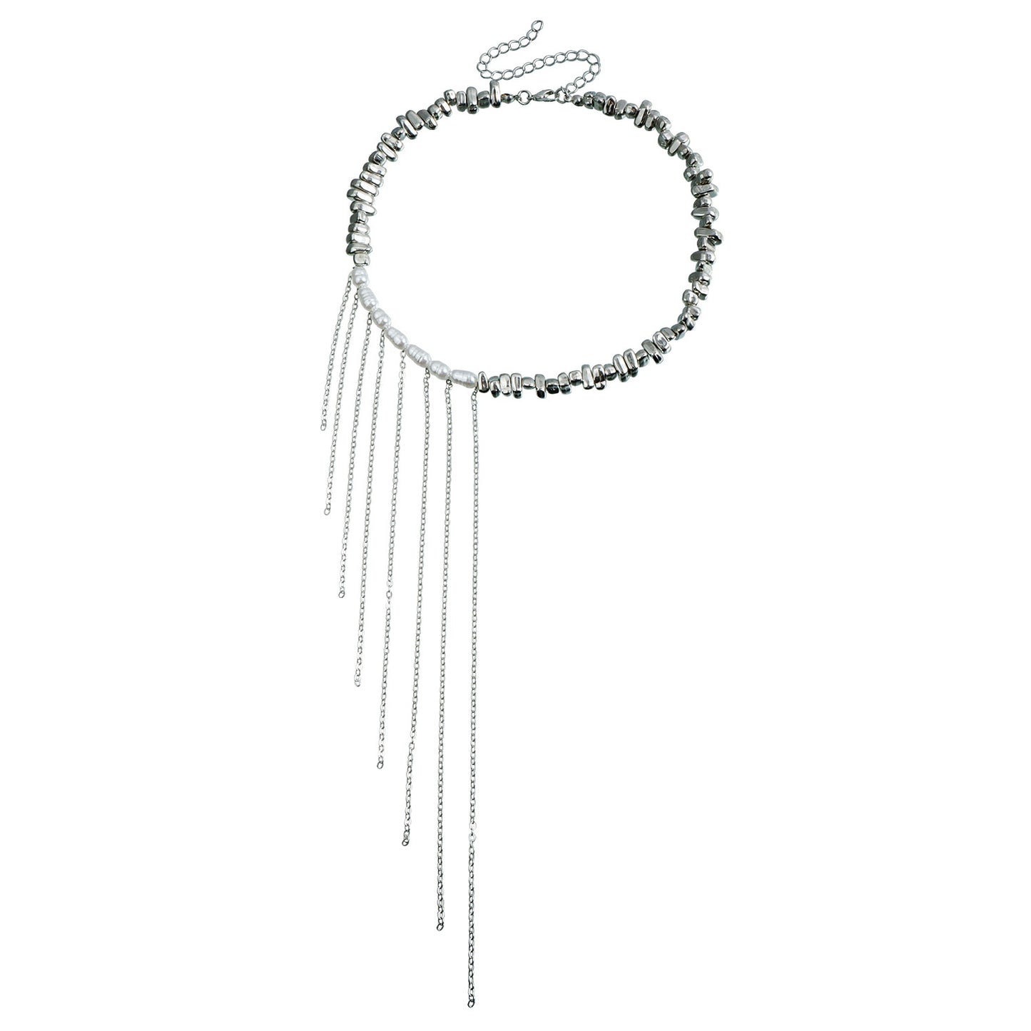 Fashion Minimalist Tassel Asymmetrical Beaded Clavicle Necklace in Geometric Shape with Alloy Pendant and Electroplated Finish