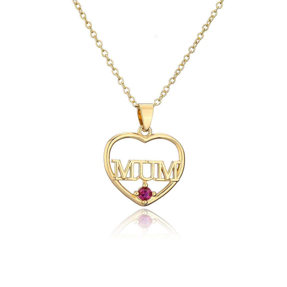 Geometric MOM Pendant Necklace in Copper with 18K Gold Plating and Zircon Accents for Mother's Day