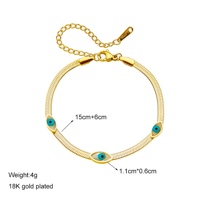 Minimalist Retro Oval Blue and White Eye Titanium Steel Plated Bracelet for Women