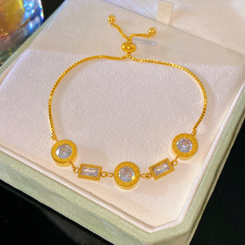 Minimalist Elegant Micro-inlay Cubic Zirconia Number Titanium Steel Bracelet