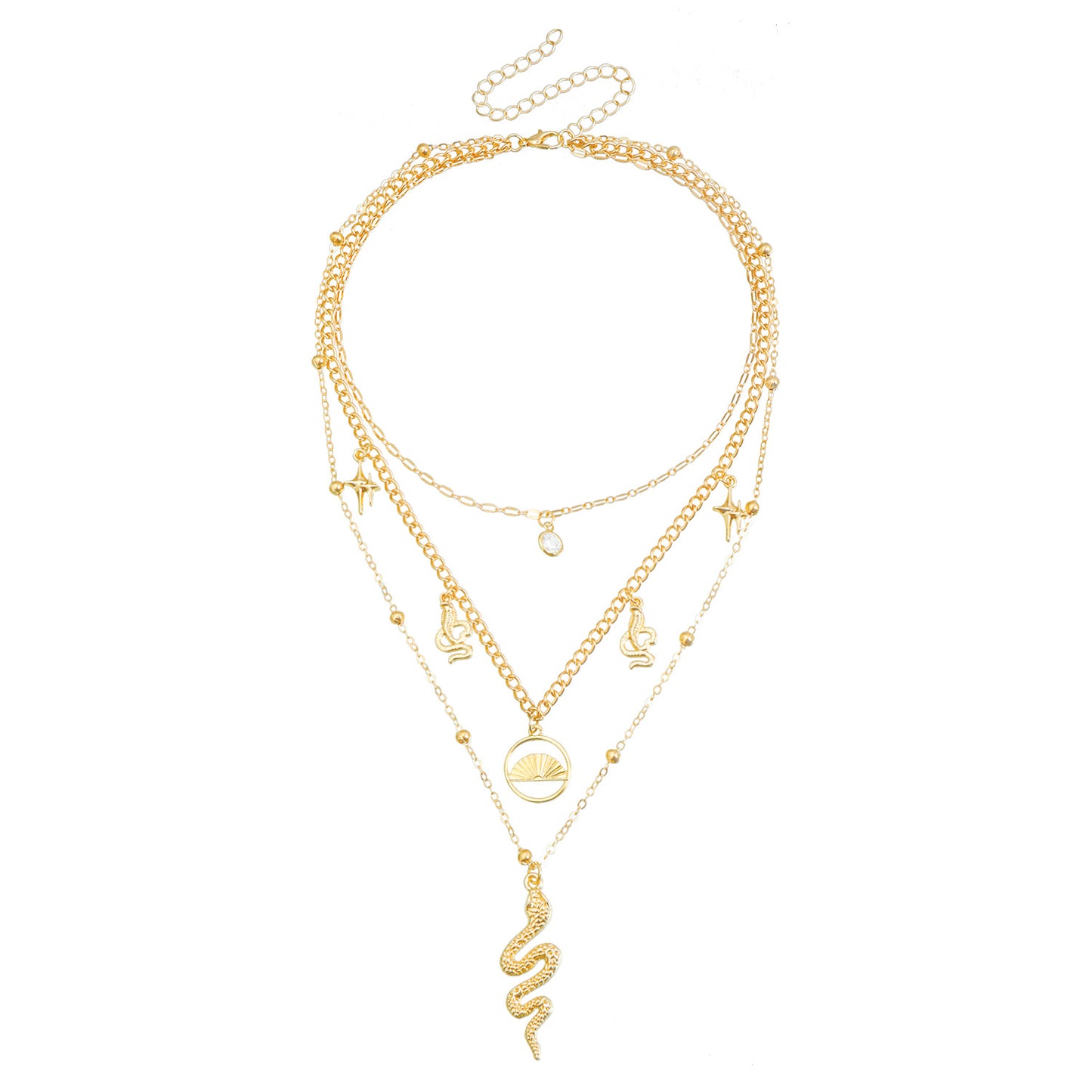 Fashionable Geometric Snake-Shaped Alloy Pendant Necklace for Women with Plated Finish and Clavicle Chain Style