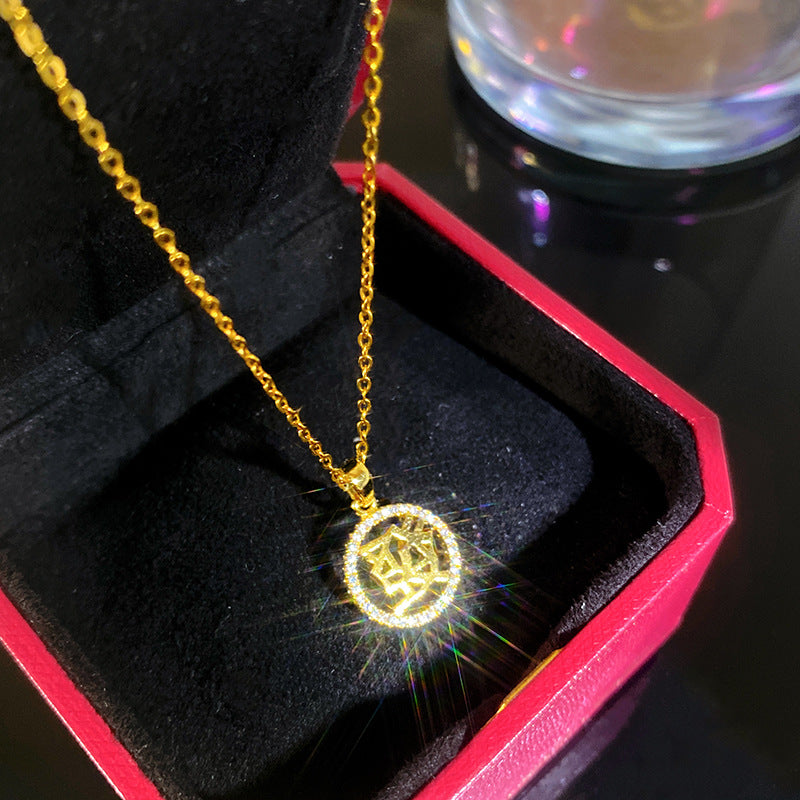 Sporty Sweet Micro-Set Cubic Zirconia Fruit Square Pendant Titanium Steel Cable Chain Necklace