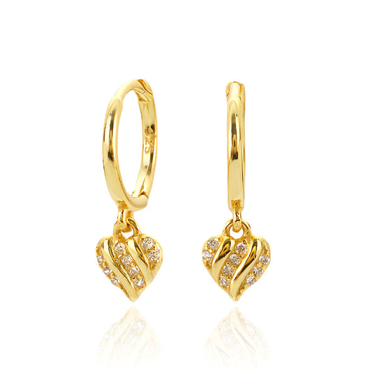 Pendientes de plata de ley S925 con forma de corazón, diseño dulce y atrevido con incrustaciones de diamantes de imitación para mujer
