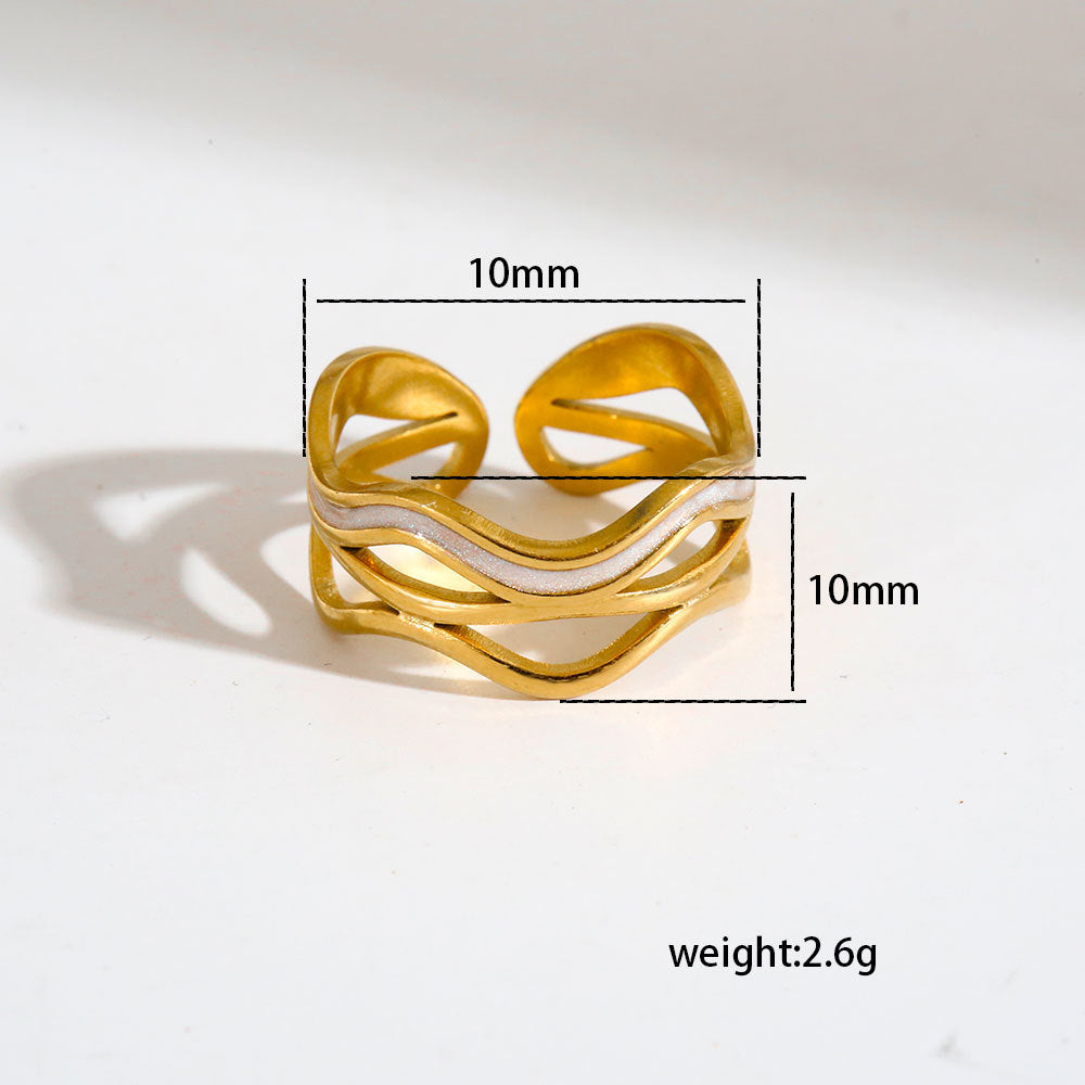 Anello Aperto Regolabile Geometrico Rotondo Chic Minimalista in Acciaio Inox con Placcatura in Oro
