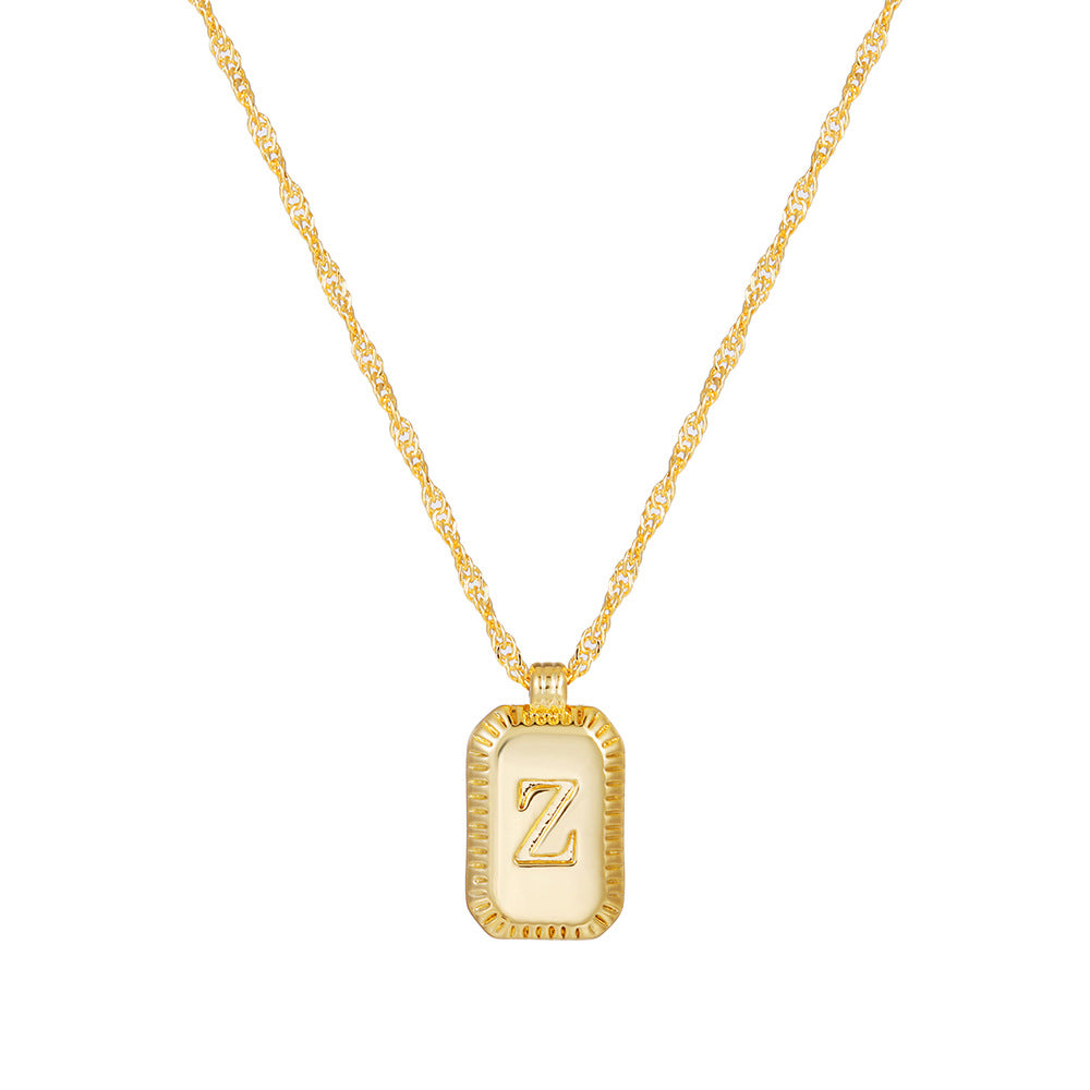 Sweet Gold Plated Brass Letter Geometric Titanium Steel Pendant Necklace for Women