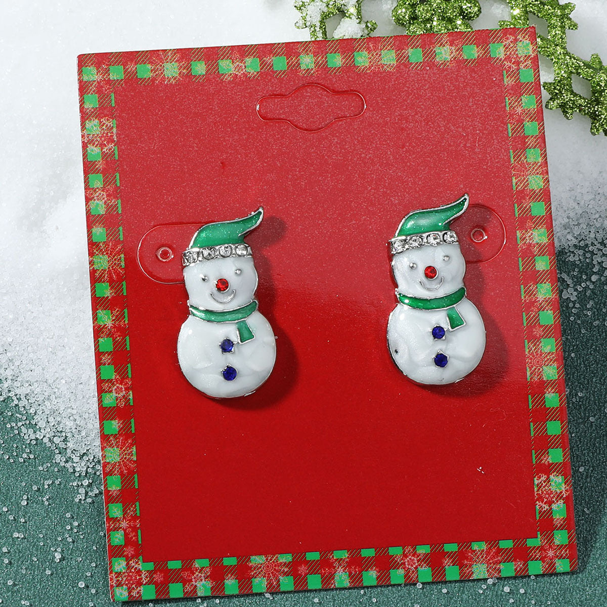 Pendientes de Navidad geométricos estilo Ins para mujer con esmalte de copo de nieve, reno y cascabel.