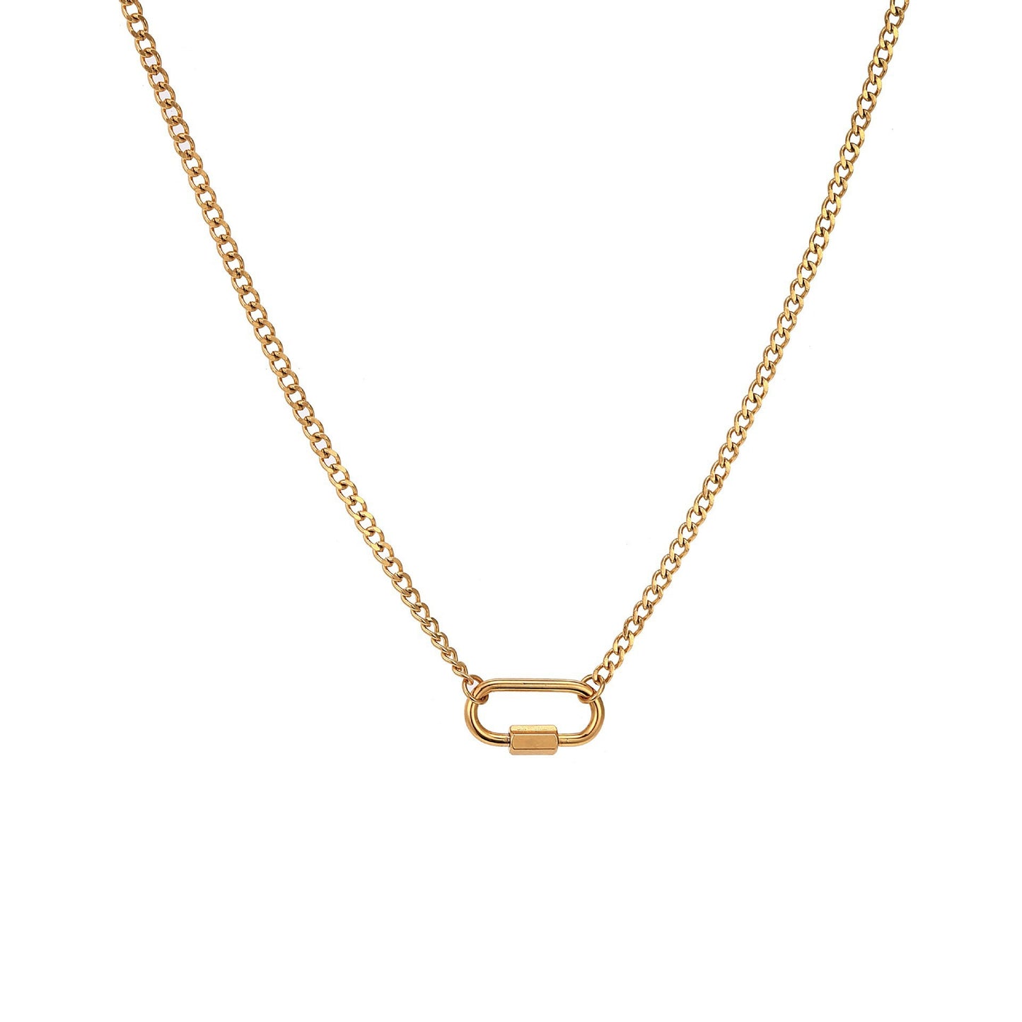 Minimalist 18K Gold Plated Round Square Pearl Titanium Steel Charm Bar Necklace