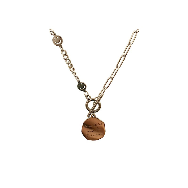 Minimalist Smile Face Letter Pendant Necklace in Titanium Steel with Plated Finish for Women and Men