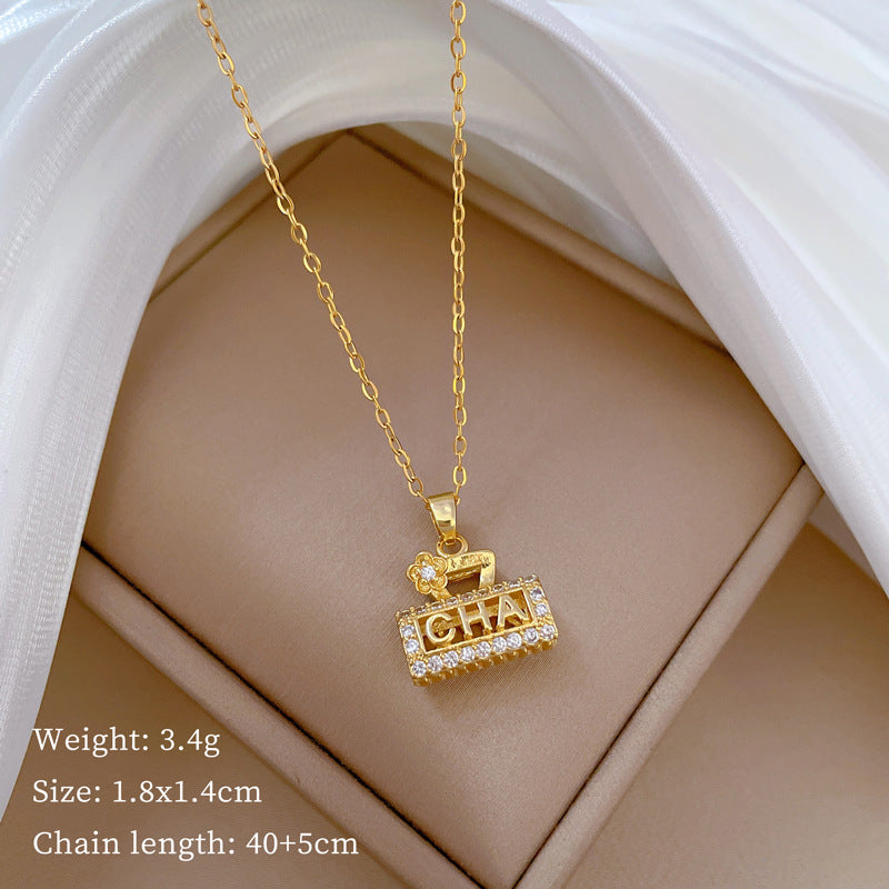Geometric Minimalist Titanium Steel Necklace with Copper Pendant Plated in Real Gold Irregular Chain