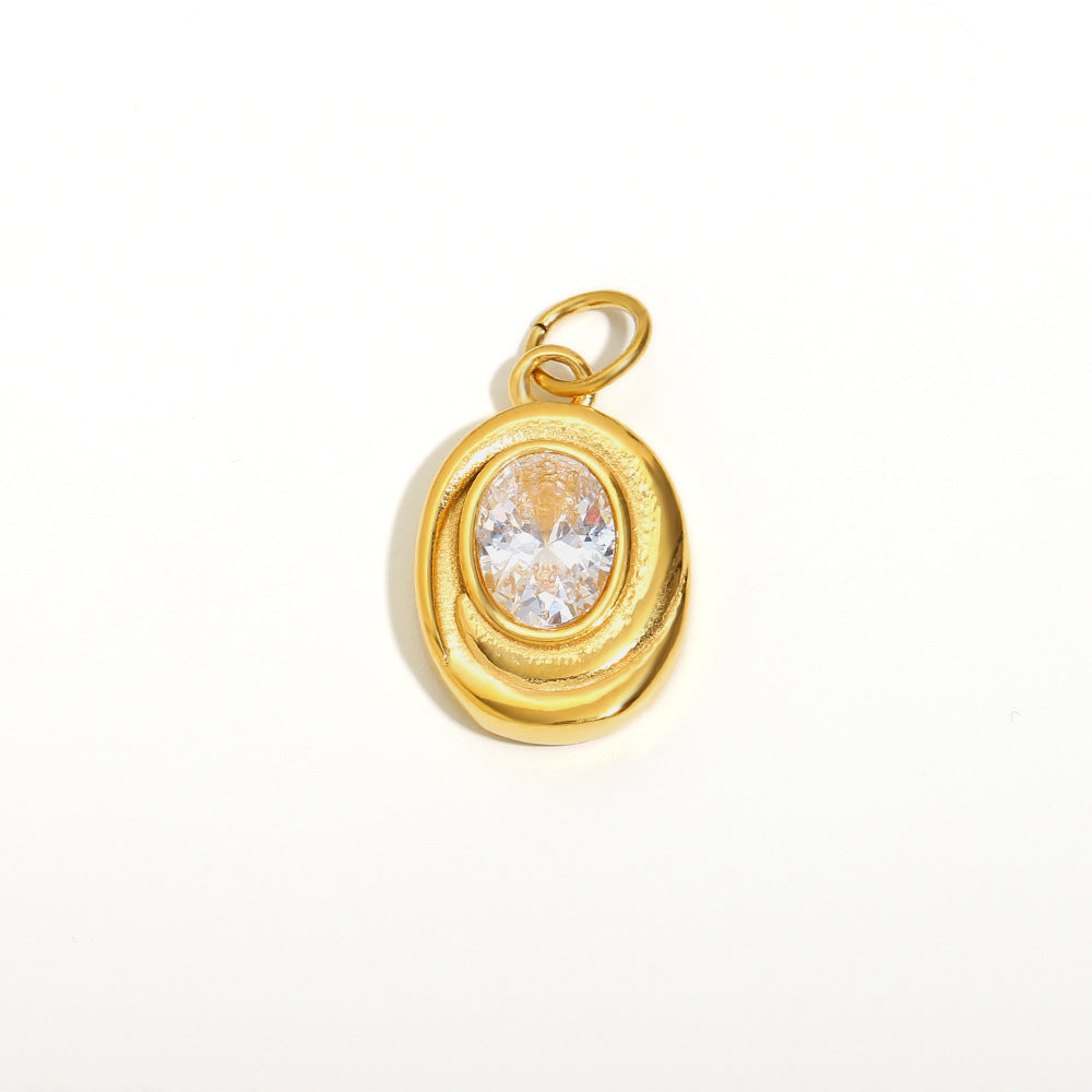 Ciondolo Charm a Barra Minimalista con Zirconi Cubici Quadrati Ovali in Acciaio Inossidabile Placcato Oro 18K