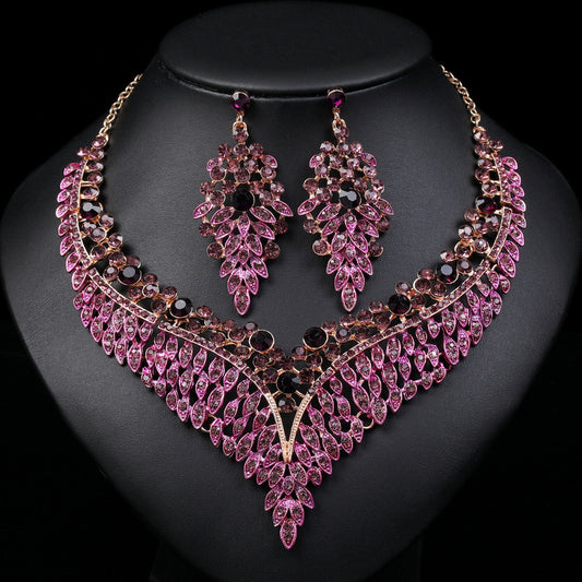 Conjunto de collar con colgante floral vintage y pendientes en aleación con detalles de esmalte para mujer