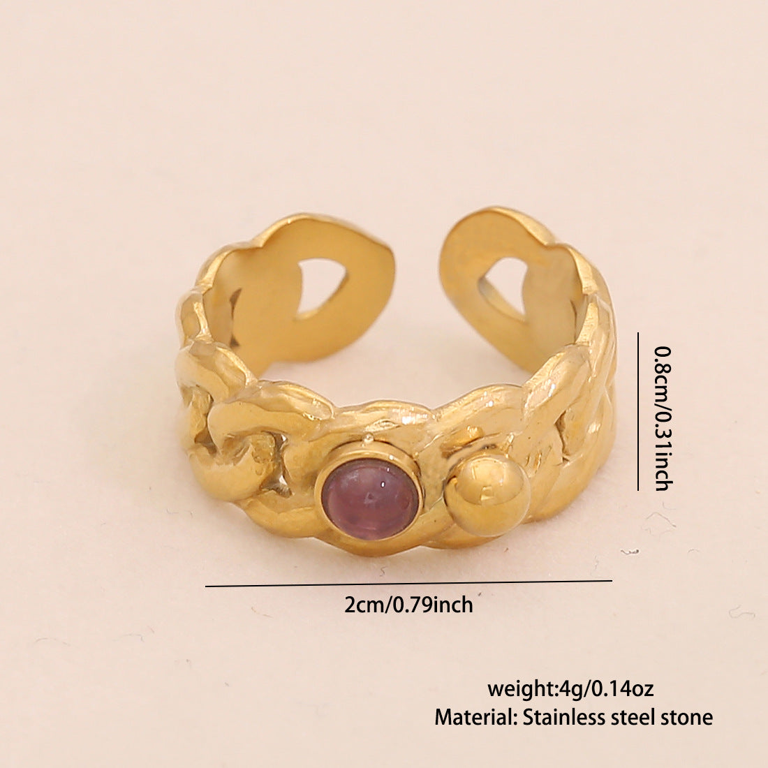 Vintage Geometric Stainless Steel Open Ring with Plated Finish for Women