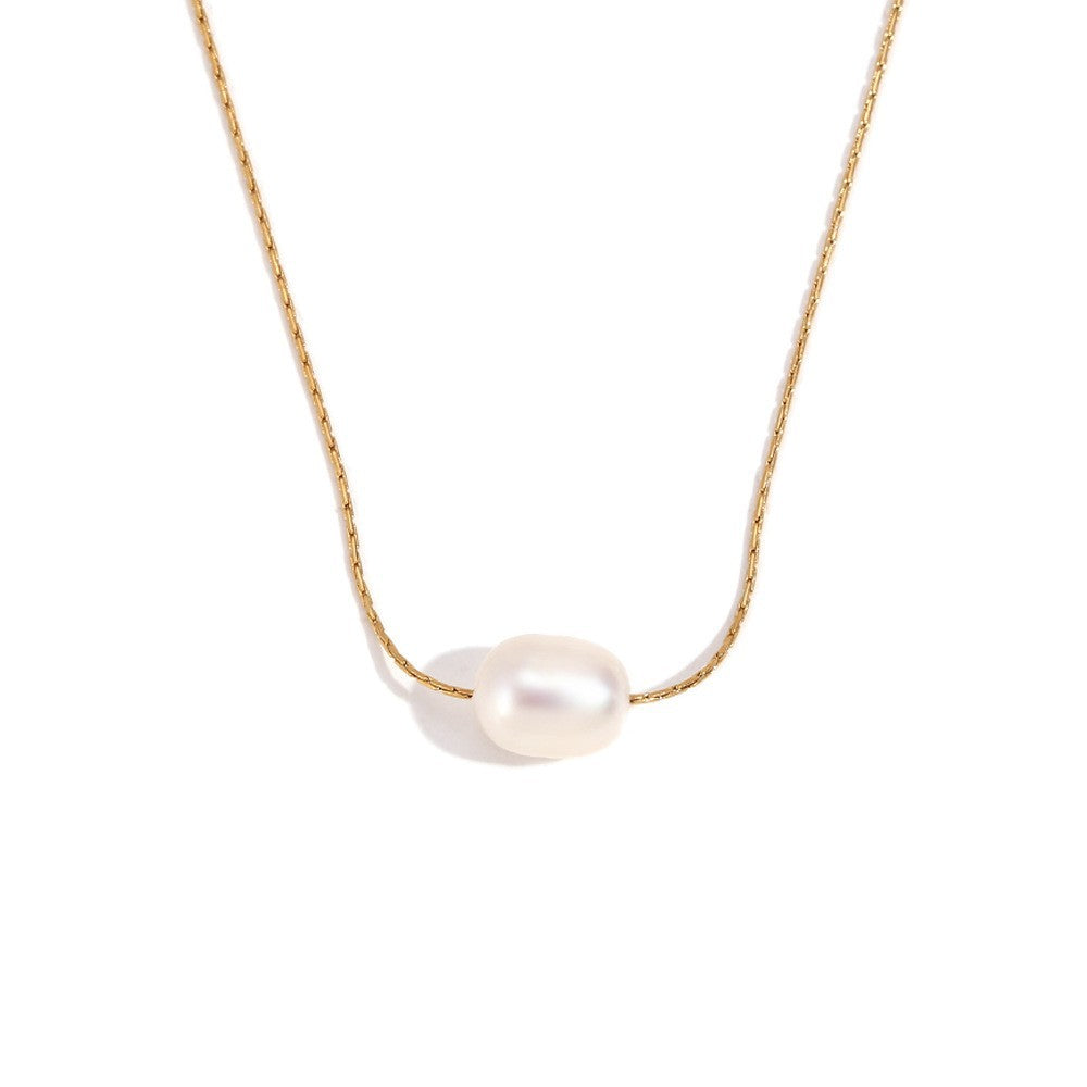 Minimalist Geometric Freshwater Pearl Necklace Set with Stainless Steel Pendant and 18K Gold Plated Snake Chain for Women