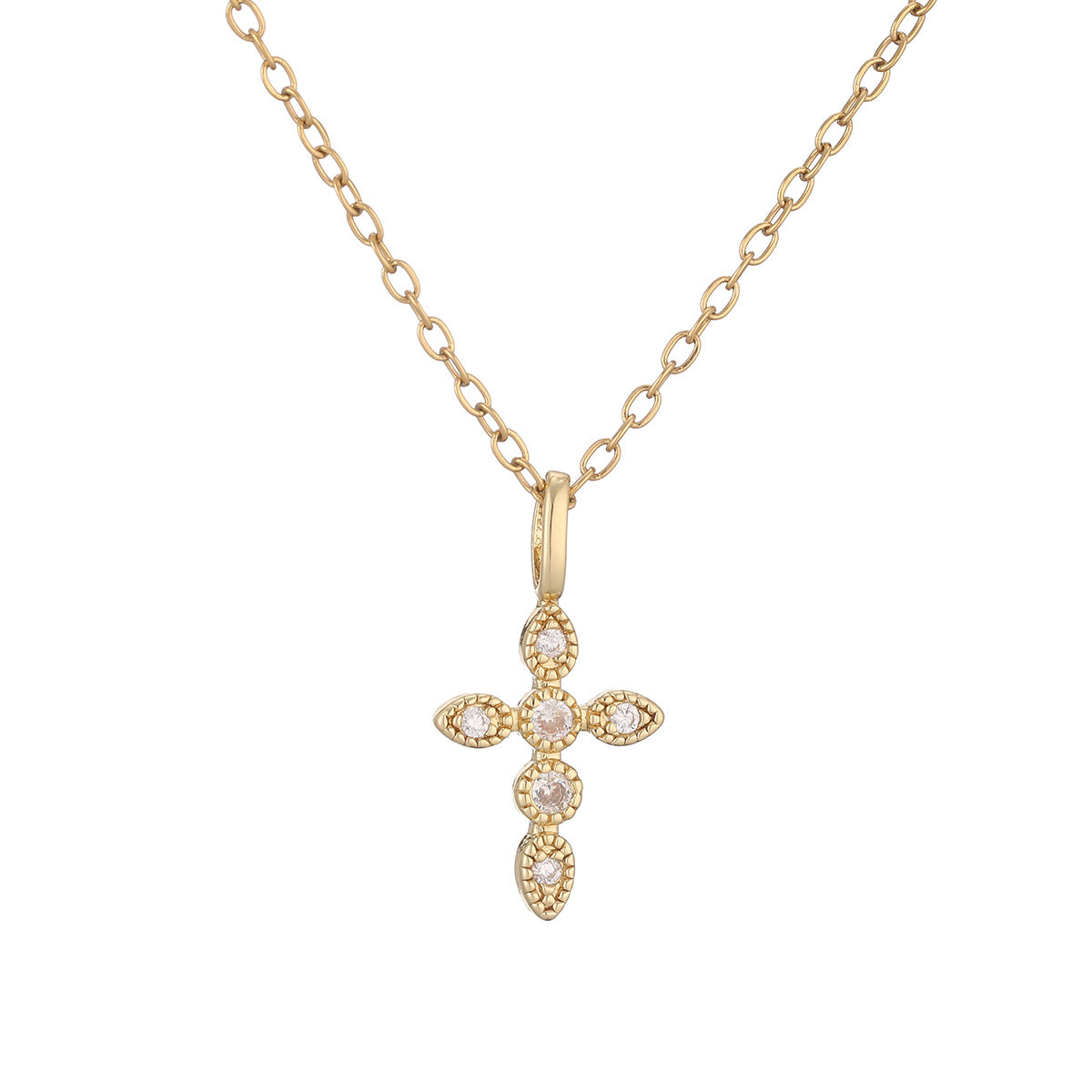 Minimalist 18K Gold Plated Brass Micro-inlay Cubic Zirconia Cross Pendant Necklace for Women