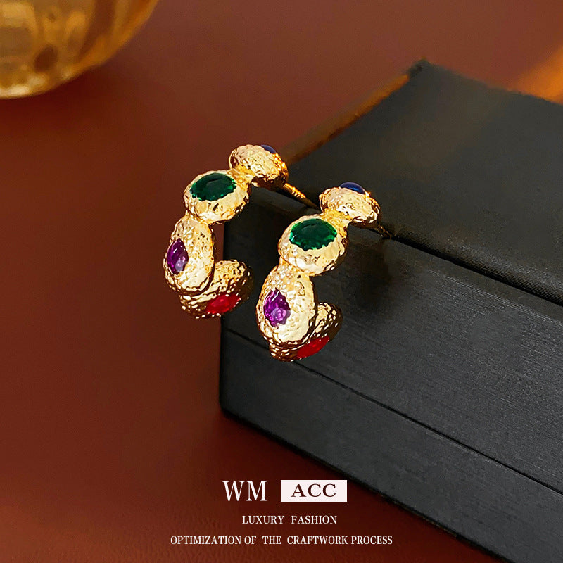 Vintage Geometric Enamel Stud Earrings for Women with Gold-Plated Alloy Base and Stainless Steel Posts