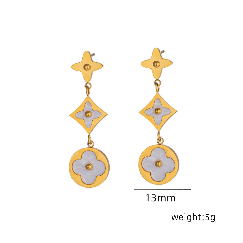 Minimalist Clover-Shaped Titanium Steel Bracelet Set with Gold Inlay for Women, O-Chain Design, Lightweight and Fade-Resistant