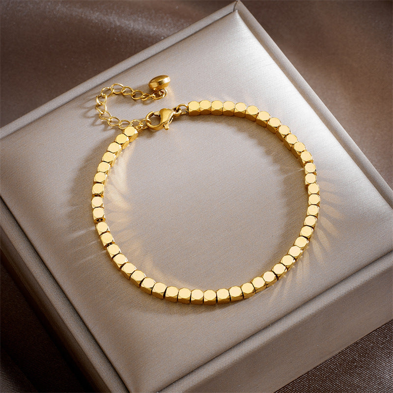 Minimalist Vintage-Inspired Double-Layer Bracelet with Stainless Steel Chain, Pearl Round Pendants, Star and Butterfly Charms