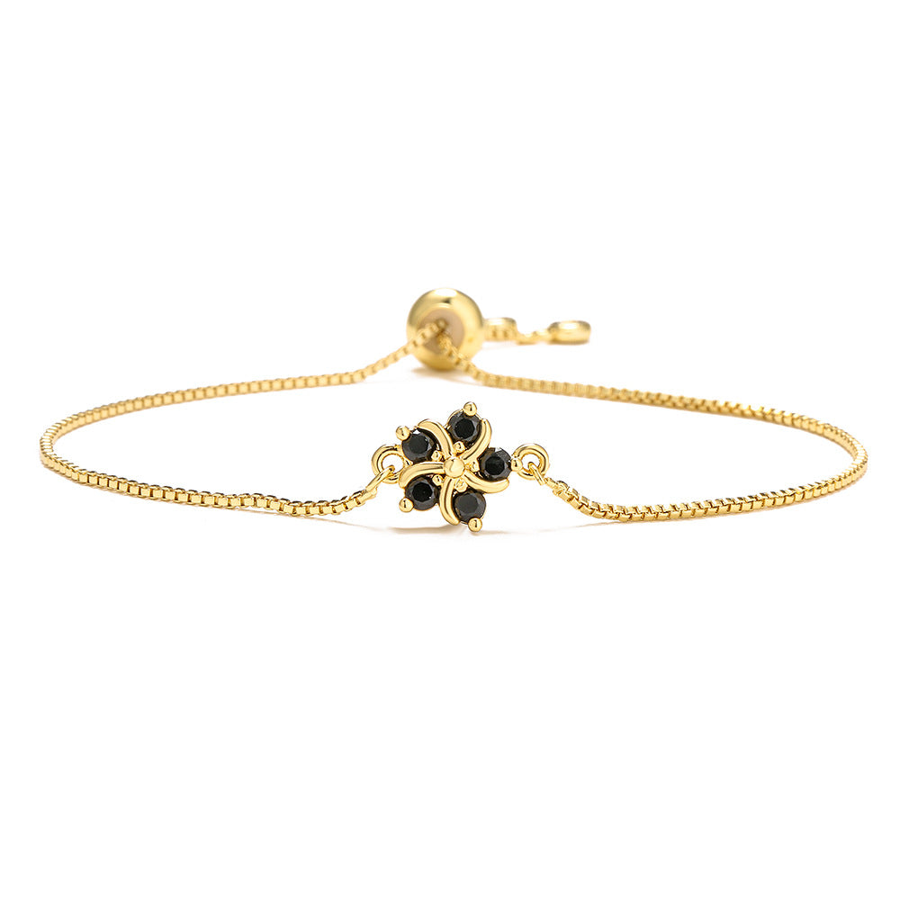 Elegante Bracciale Floreale in Stile Francese con Cordino Regolabile per Donne, Realizzato in Rame, Design Geometrico Minimalista