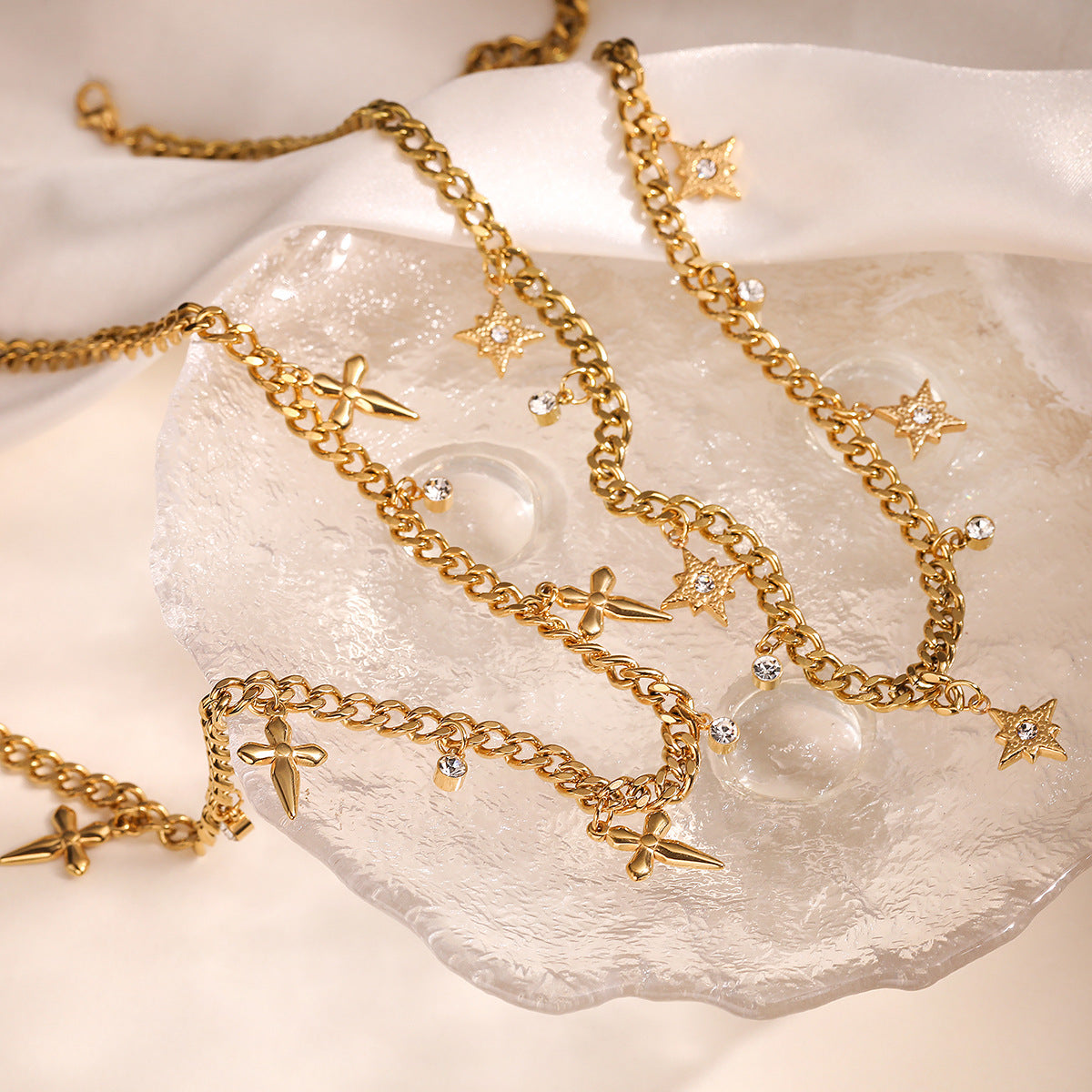 Collana Pendente Geometrica Minimalista da Donna in Acciaio Inossidabile Placcato Oro 18K con Catena Clavicola