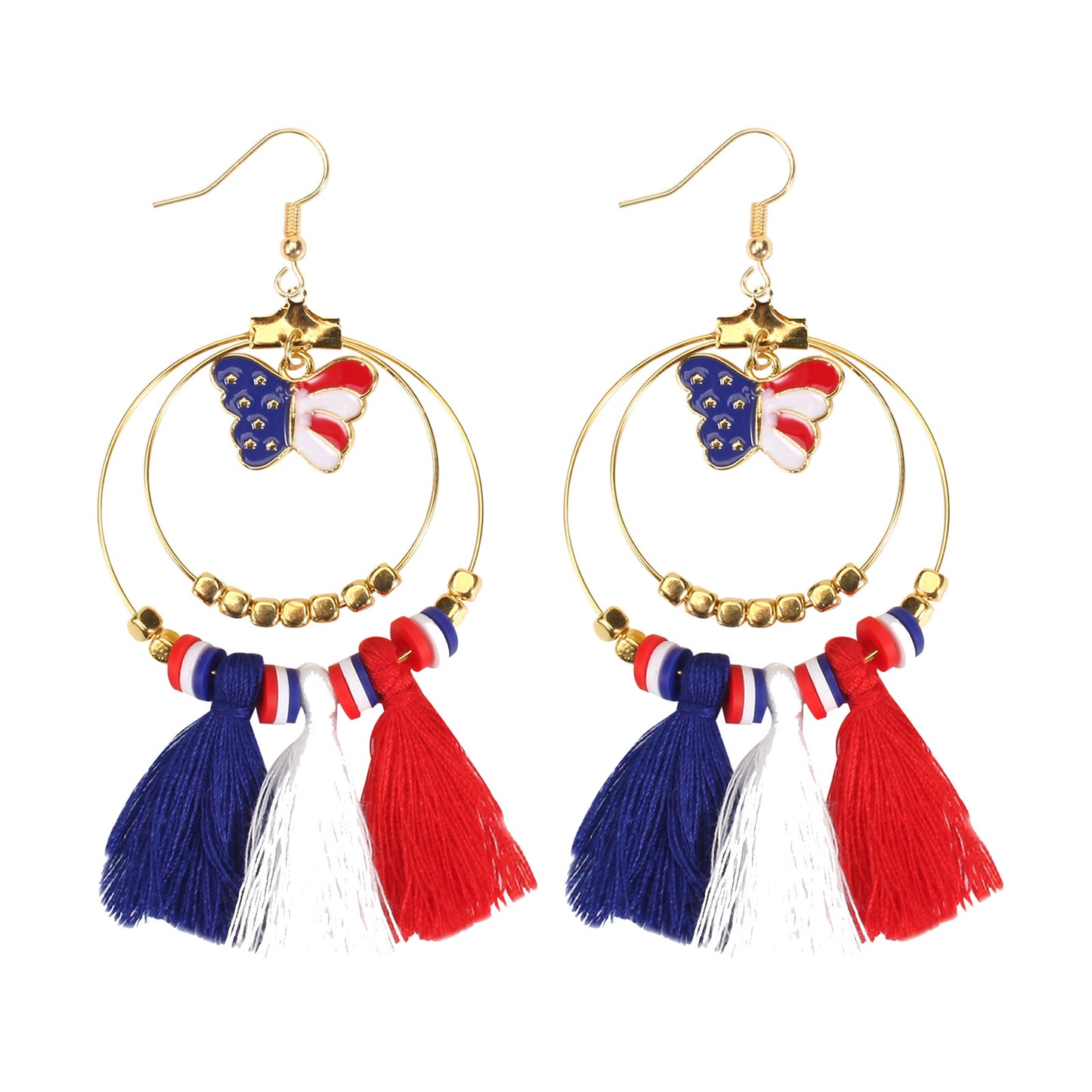 Patriotic Round Star Heart Rhinestone Plated Brass Earrings for Women