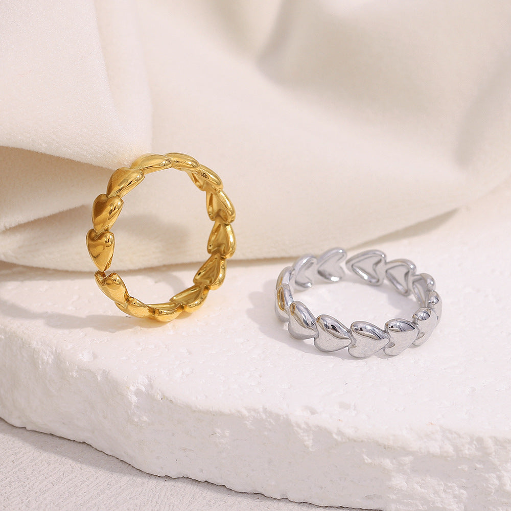 Anello Minimalista Elegante a Forma di Cuore in Acciaio Inossidabile Placcato Oro 18K da Donna