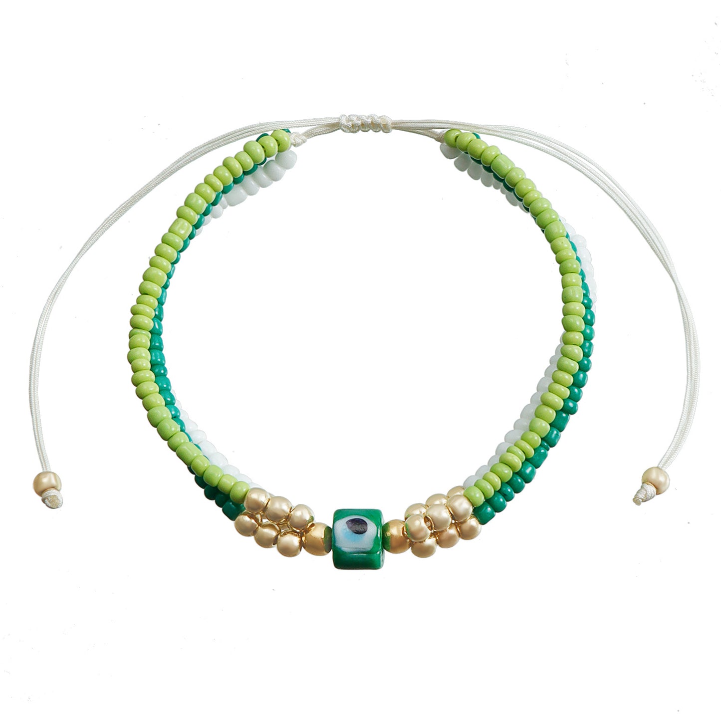Elegante bracciale da donna in metallo galvanizzato a forma di occhio con intreccio di perline colorate