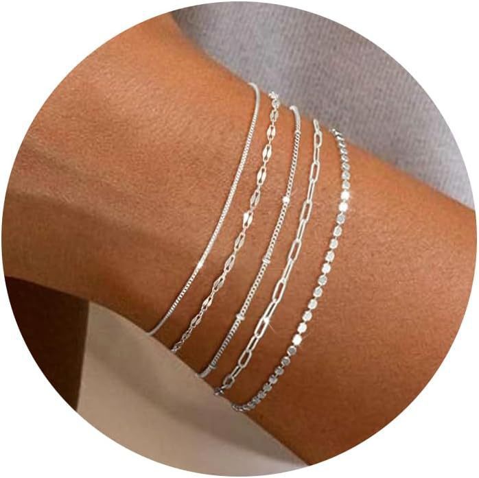 Bohemian Minimalist Geometric Plated Alloy Cuban Link Chain Pearl Bracelet Set for Women