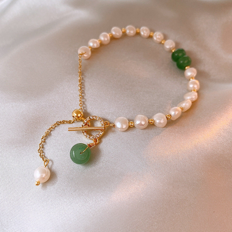 Vintage Luxury Geometric Cubic Zirconia Inlaid Pearl Bracelet for Women