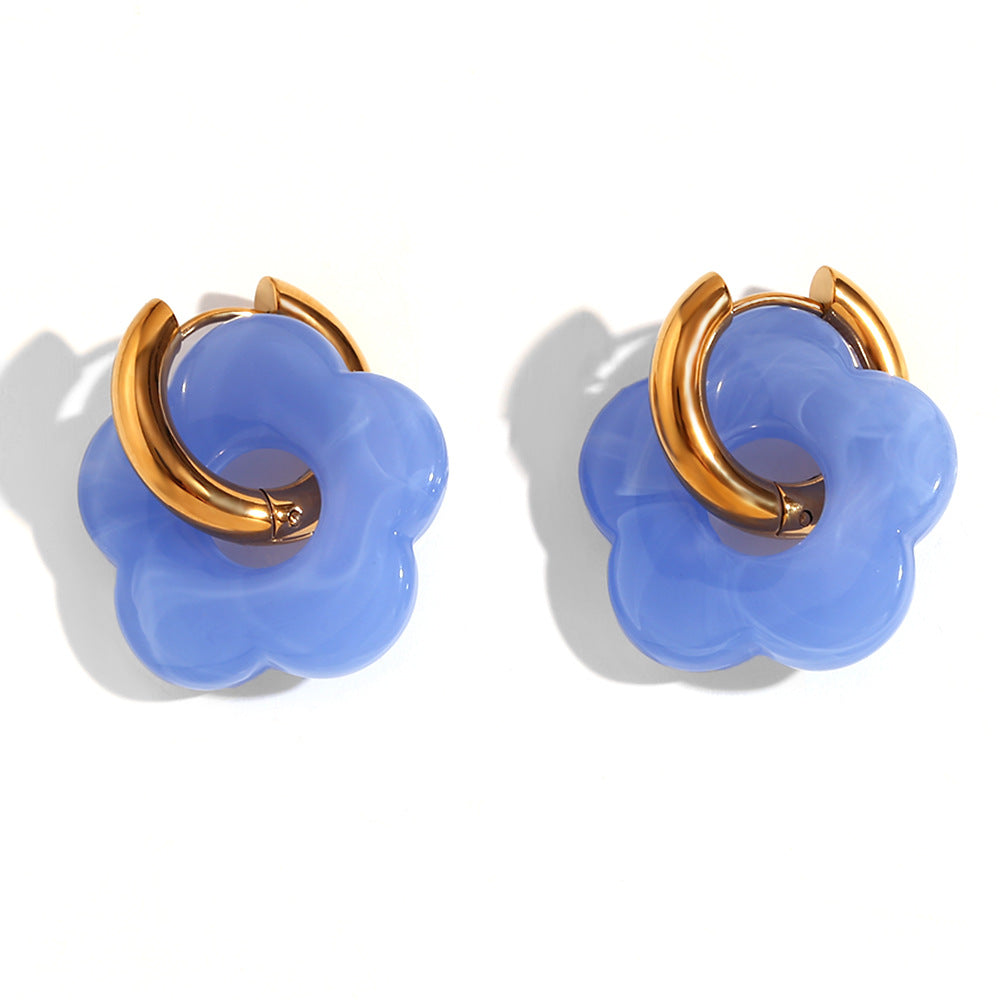 Orecchini a Cerchio Piccoli con Fiori Vintage in Acciaio Inossidabile Placcato Oro 18K Design Floreale Colorato Dopaminico da Donna
