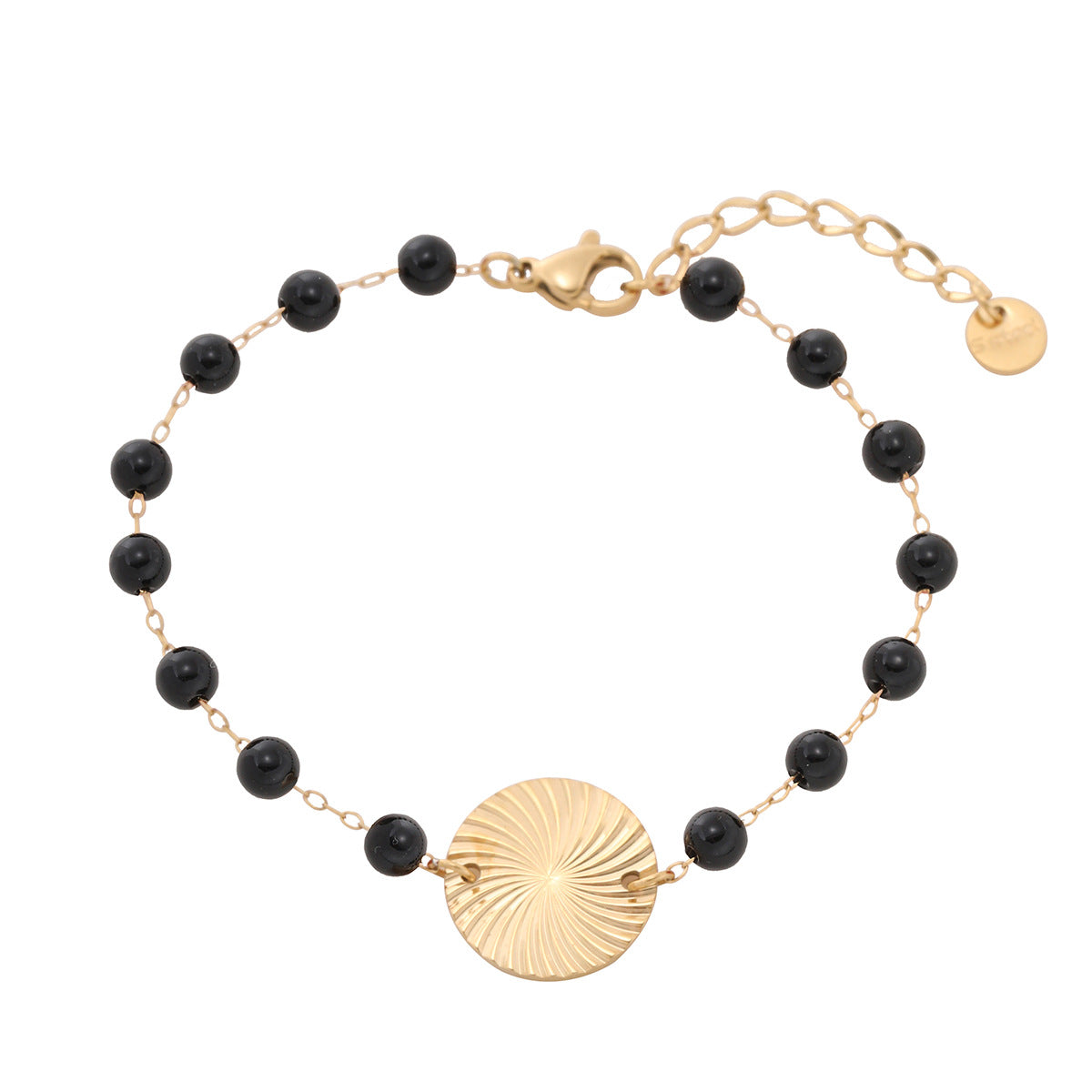 Fashionable Geometric Round Pendant Titanium Steel Bracelet with Colorful Beads and 18K Gold Plating for Women