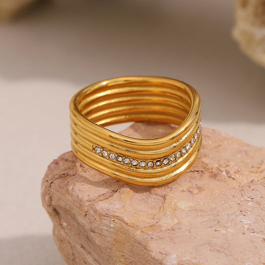 Fashionable Geometric Stainless Steel Ring with 18K Gold Plating for Women
