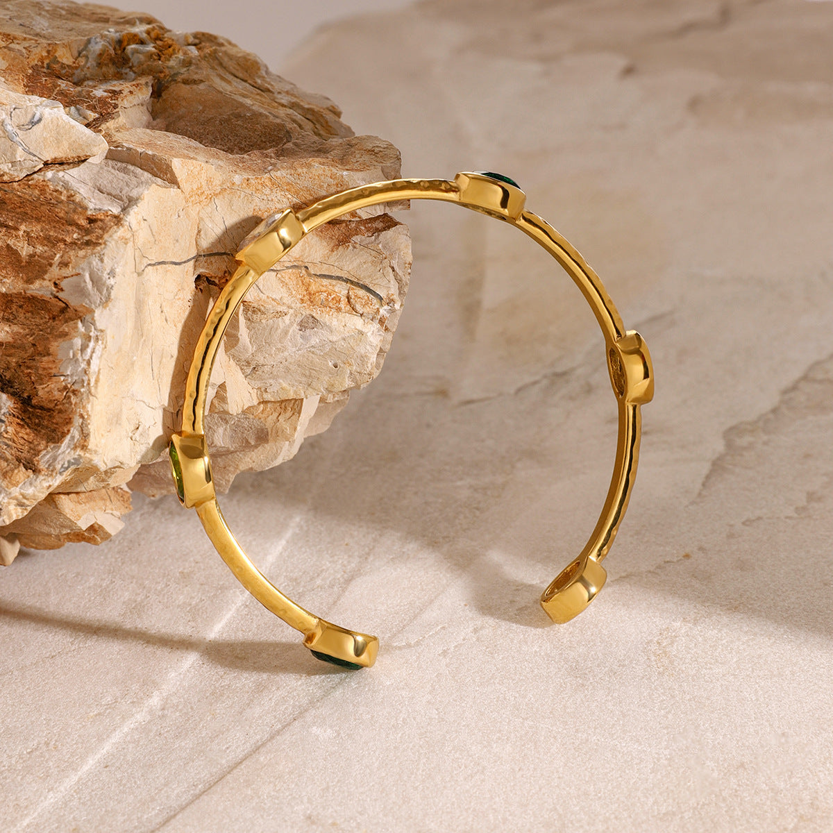 Minimalist Geometric Stainless Steel Bracelet with Rhinestone Accents Plated in 18K Gold Tone Titanium Steel for Women