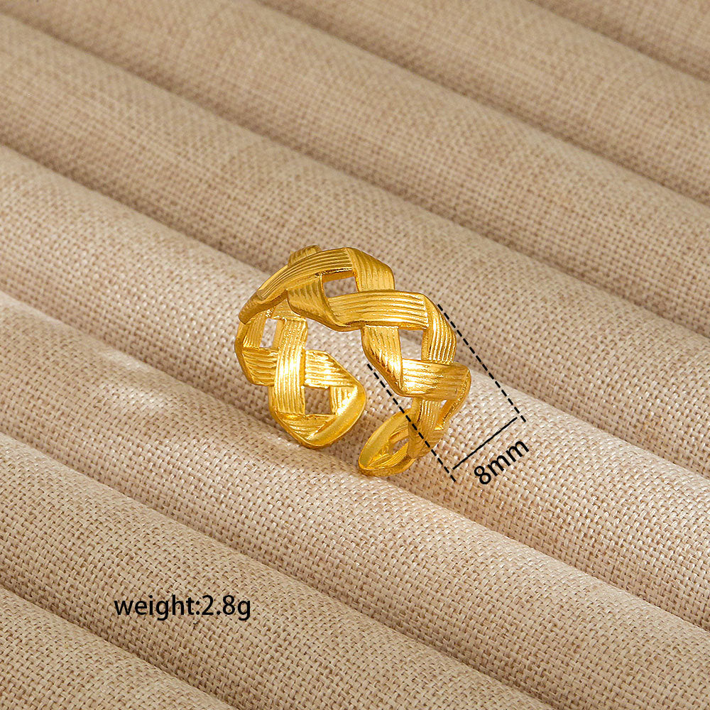 Anello aperto da donna in acciaio al titanio con forma geometrica e a cuore, stile INS, con finitura placcata
