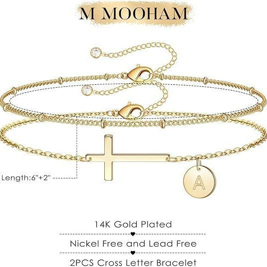 Minimalist Sweet Stainless Steel Plated Cross Letter Charm Bracelet for Women