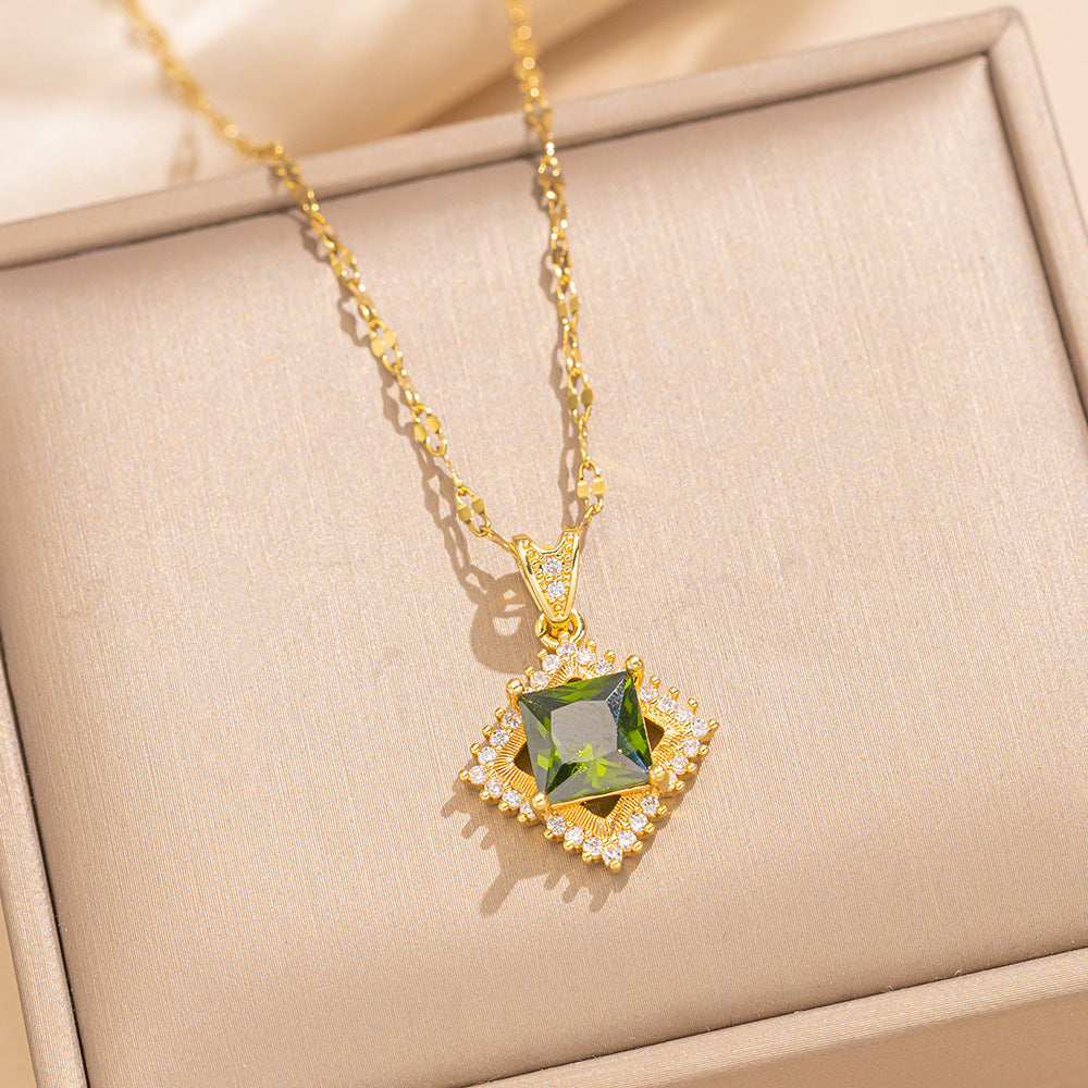 Set di collana con ciondolo quadrato geometrico minimalista e orecchini in acciaio al titanio con intarsio di strass per donna