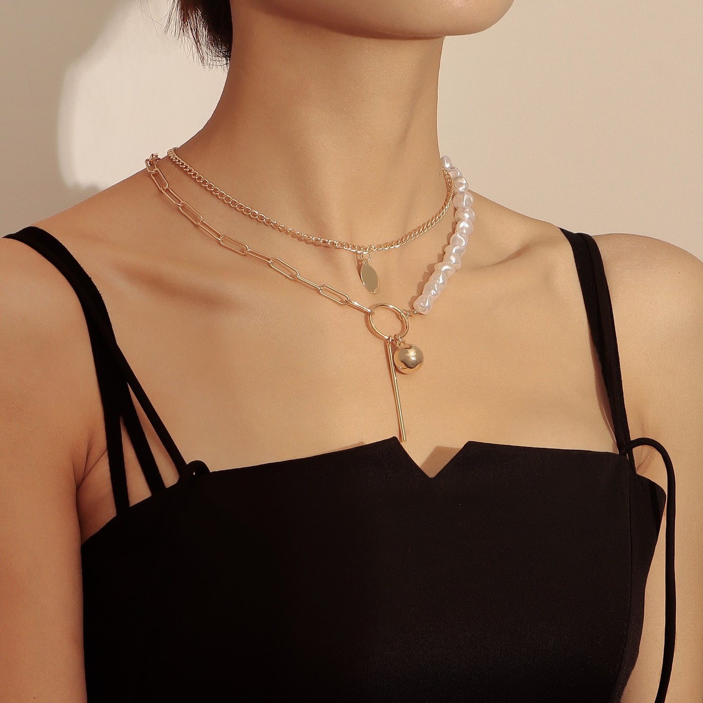INS Style Heart and Cross Pendant Necklace for Women Alloy Chain with Electroplated Finish