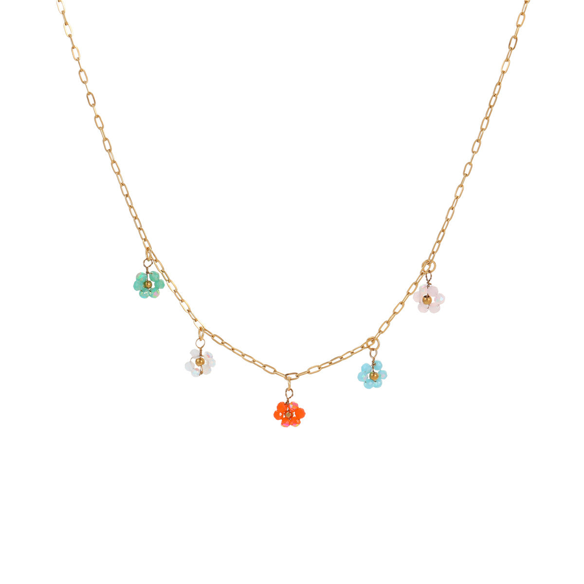 Set collana da donna con fiore di perline fatto a mano in stile bohémien, ciondolo in acciaio inossidabile con forma geometrica e finitura placcata, accessorio per vacanze estive al mare