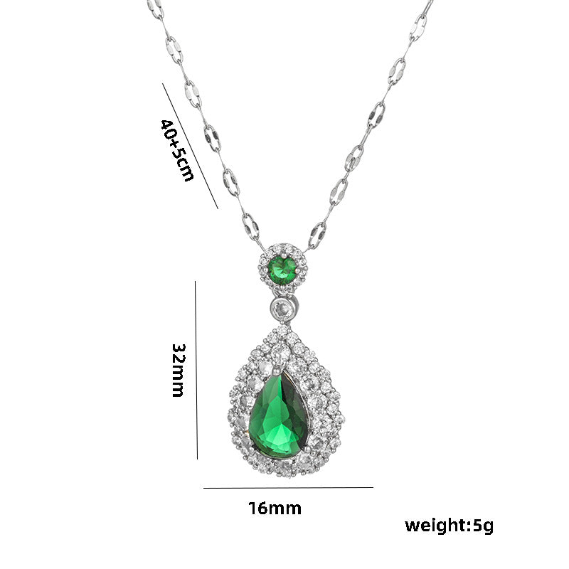 Elegante collar con colgante de circonita en forma de lágrima en acero de titanio con incrustaciones de pedrería para mujer