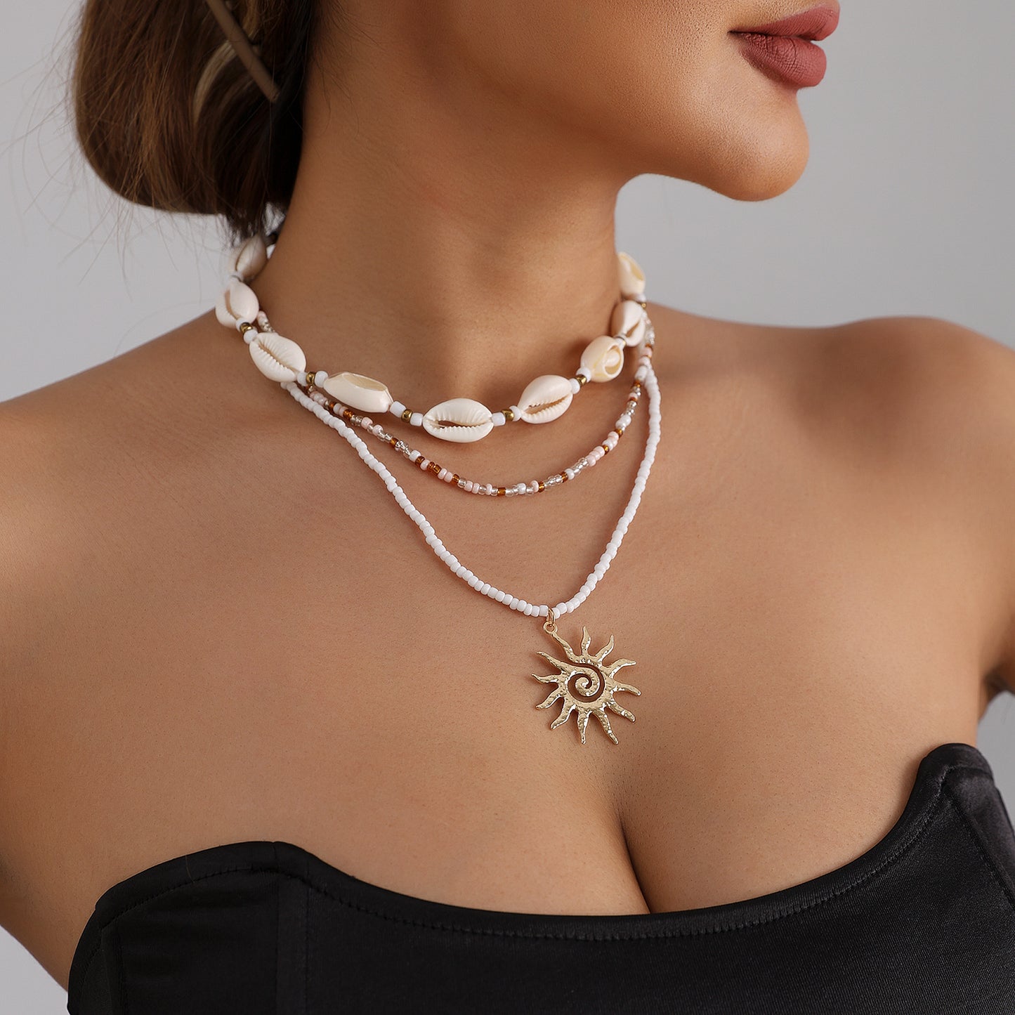 Casual Multi-Layer Geometric Sunflower Alloy Plated Necklace for Women