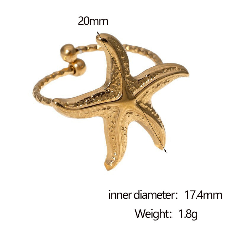 Minimalist Star-Shaped Stainless Steel Open Ring for Women with Plated Finish, Ocean-Inspired Luxury Jewelry