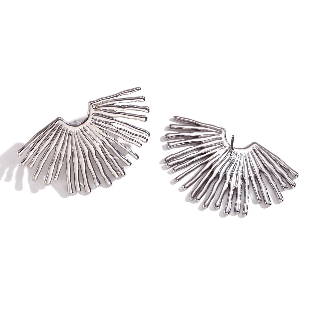 Minimalist Geometric Fan-Shaped 18K Gold Plated Stainless Steel Statement Earrings for Women