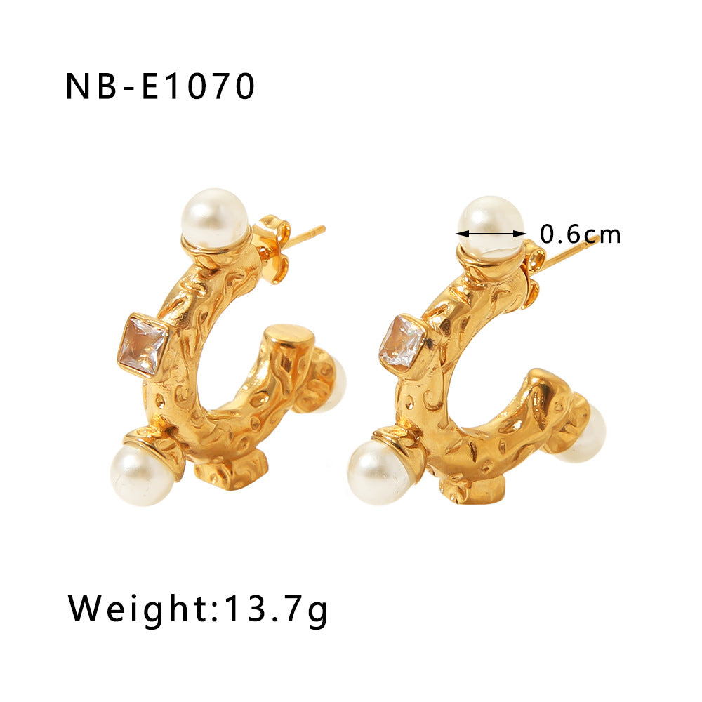 INS Style Geometric Stainless Steel Ear Cuffs with Zirconia and Pearl Accents for Women