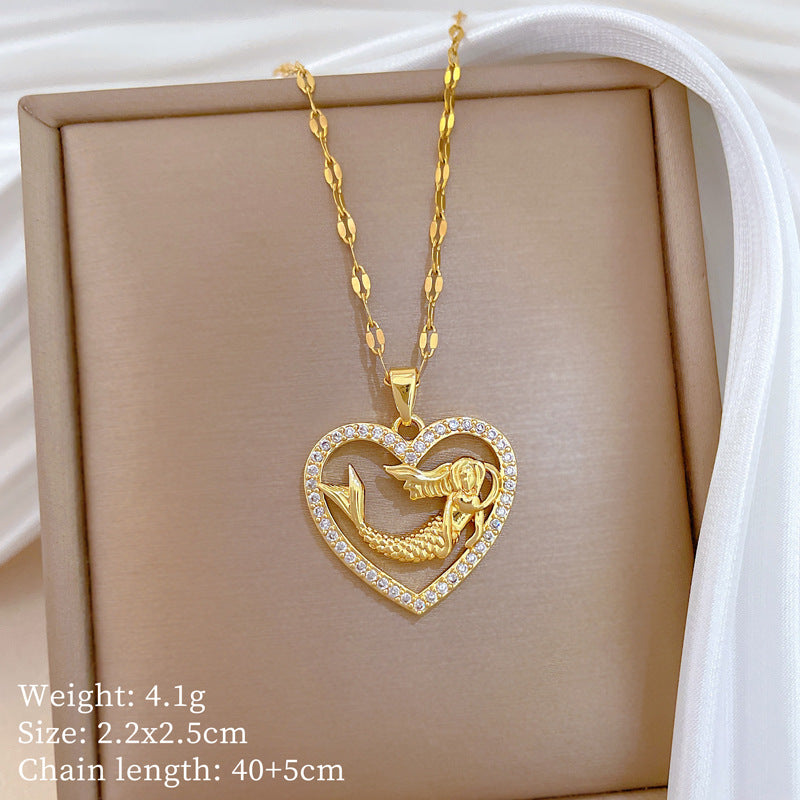 Sweet Luxury Heart Rhinestone Titanium Steel Necklace for Unisex