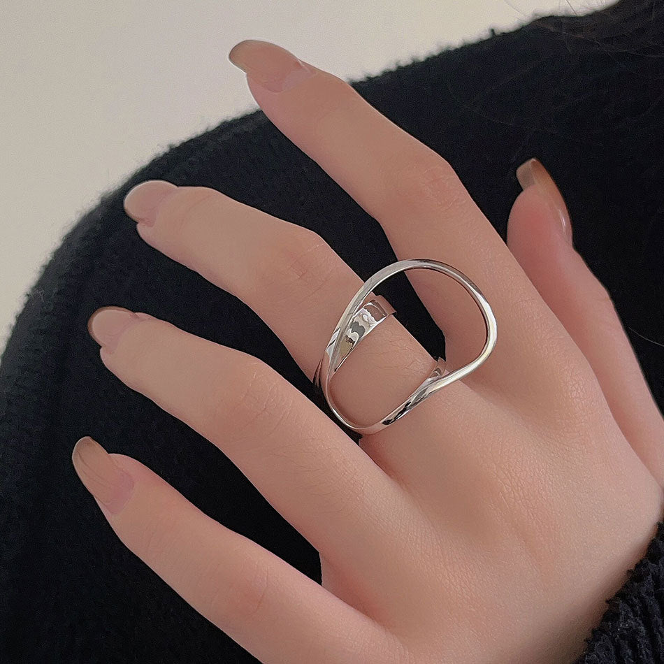 Minimalist Punk 925 Sterling Silver Oval Geometric Ring