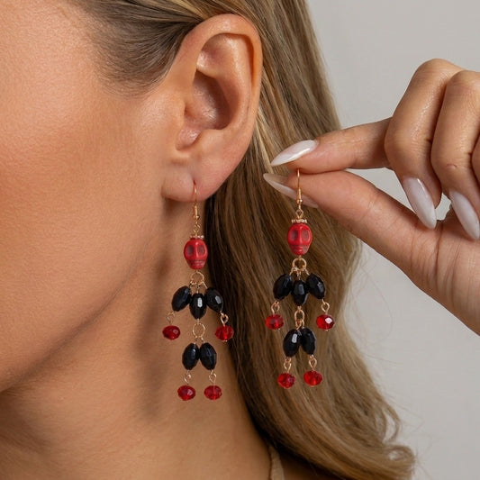 Plated Alloy Skull Tassel Earrings for Women