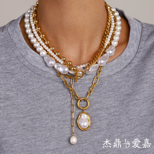 Collar de acero inoxidable geométrico chapado en oro de lujo para mujer